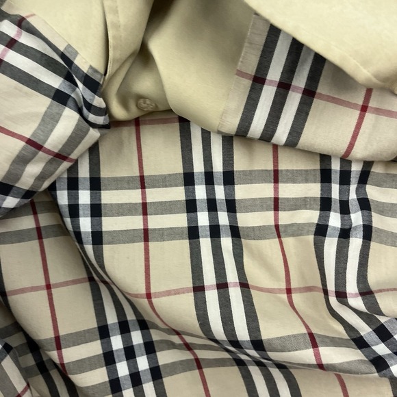 Burberry Women Trench Coat Waxed Beige Size L 24x36 Nova Check Rain Polyurlthane - Picture 11 of 16